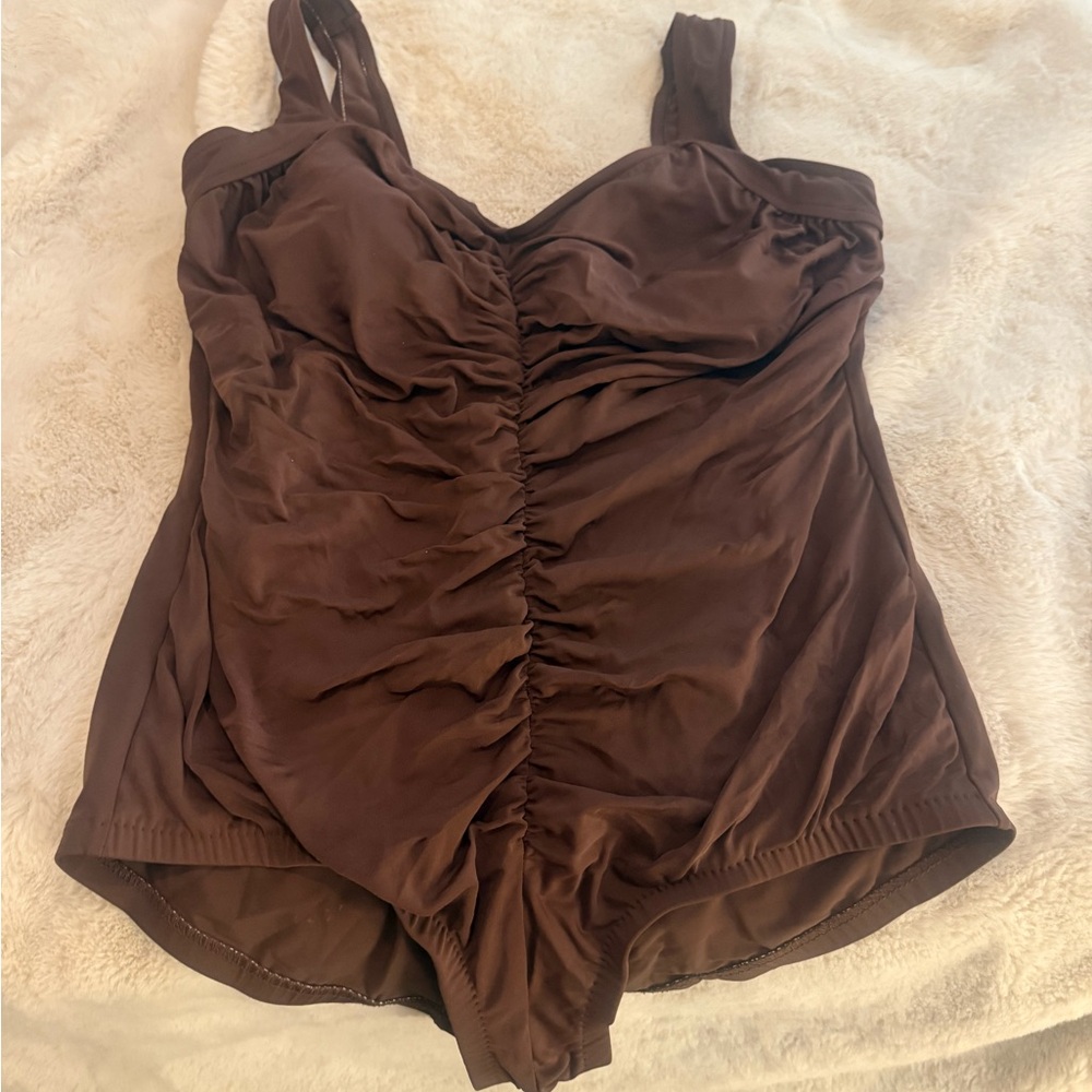 Brown Ruched Swimsuit